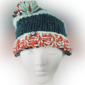 M brand crochet lined striped beanie with Pom Pom